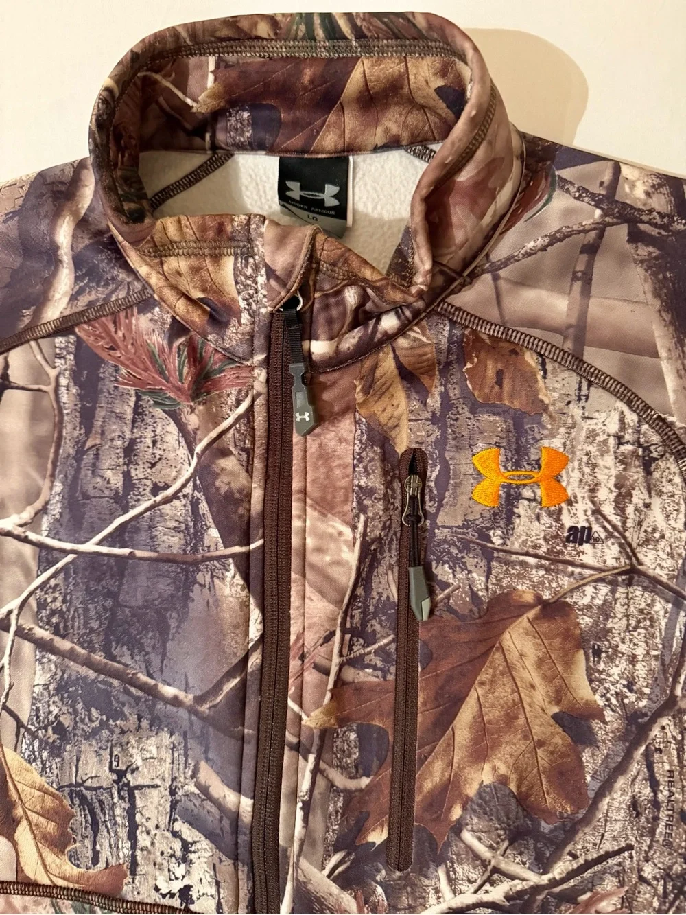 Under Armour Vest Mens L Brown Camo ColdGear Fleece Lined Realtree Hunting